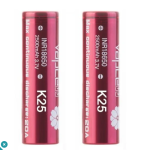 Vapcell K25 battery pack of 2, 20A high-drain battery, 2500mAh rechargeable battery for vaping.