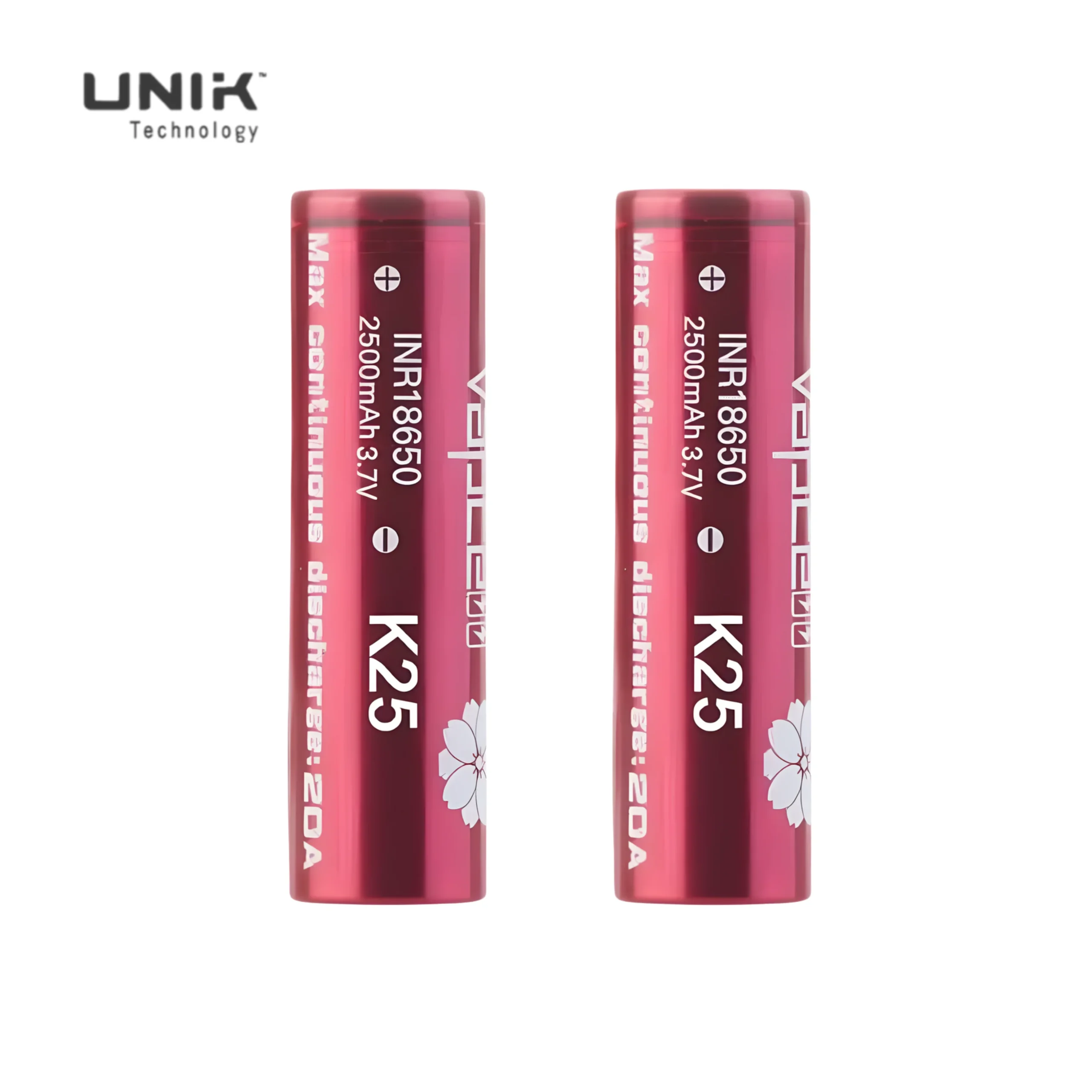 K25 18650 2500mAh Battery by Vapcell - Pack of 2 _ UNIK Tech K25 18650 2500mAh Battery by Vapcell - Pack of 2 | UNIK Tech - Image 1